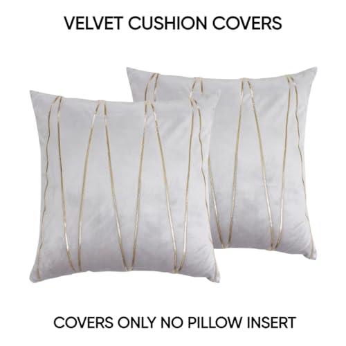 Image of Amazon Brand - Umi Gold Leather Striped Pack of 2 Throw Pillow Covers Velvet Decorative Cushion Covers Cases for Sofa Bedroom Livingroom Car 16 x 16 inch in Silver Color
