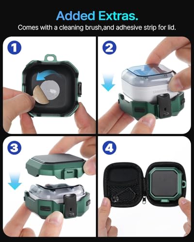 Image of Meyaar Safety Lock Case for Samsung Galaxy Buds 4 Pro /for Galaxy Buds 4 Case (2026) [Compatible with MagSafe] with Cleaning Kit & Keychain, (Green)