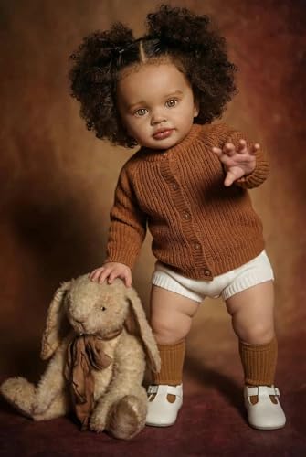 Pinky Reborn Big Size 26 Inch Realistic Reborn Toddler Dolls Light Black Girl Big Size Real Life Reborn Baby Dolls Cloth Body African American Lifelike Baby Dolls Soft Weighted Gift Toys for Kids