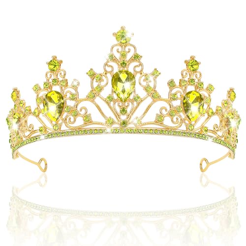 AHONEY Gold Crown Tiara for Women - Yellow Crystal Rhinestone Princess Belle Tiara for Birthday Prom Halloween Party Accessories