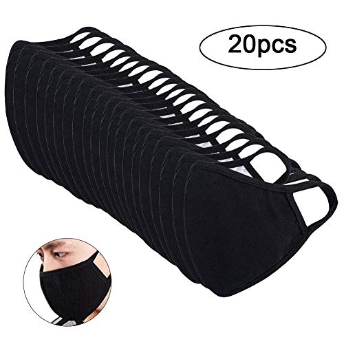Preisvergleich Produktbild Riou Mundschutz Masken, Staubmasken Atemschutz Feinstaub Schwarz Baumwolle Bequeme Atmungsaktive Atemschutzmasken (20pc)