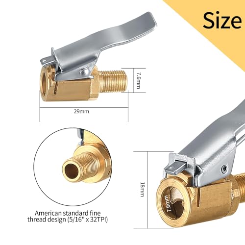 MACHSWON 4 Pcs Tire Air Chuck with Clip Adapter Tire Inflator Nozzle Adapter 8mm Locking Tire Chuck with Clip Brass Clip on Tire Chuck - Image 2