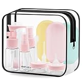 Travel Bottles Set for Toiletries, 14PCS Leakproof Travel Size Container, Refillable Liquid Empty Containers with Bag, Squeezable Makeup Pots with Label for Shampoo, Conditioner, Lotion, Toiletries