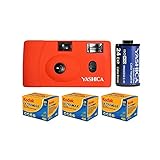 YASHICA MF-1 Snapshot Art 35mm Film Camera Set (Orange) with 1 YASHICA 400 and 3 Kodak GC/UltraMax...