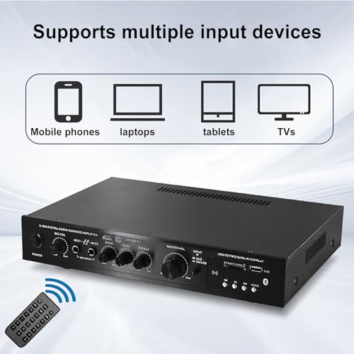 Receptor Amplificador Bluetooth 5.1 con Entradas Ópticas Coaxiales y Mando 6