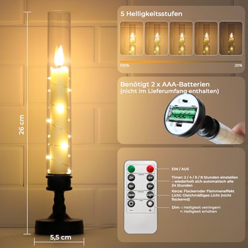 Bougies LED de 26 cm vacillantes programmables avec télécommande - 3