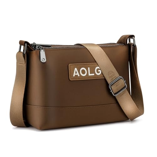 Image of Storite Large Nylon Crossbody Bag for Women, Waterproof Sling with Multi-Compartment & Adjustable Strap - Brown (23x18x10 cm)