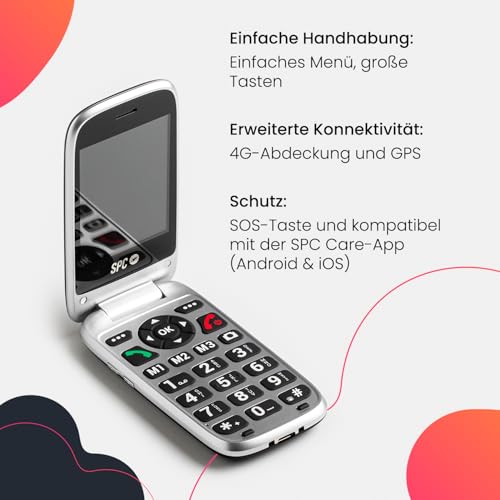 SPC Polaris - 4G Seniorenhandy mit großen Tasten und Notruftaste | Kompatibel mit App für Fernzugriff SPC Care (iOS & Android), GPS-Tracking und Sicherheitswarnungen | Schwarz