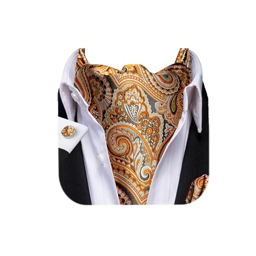 Image of Dubulle Paisley Floral Ascot for Men Self Tie Mens Cravat and Pocket Square Cufflinks Wedding