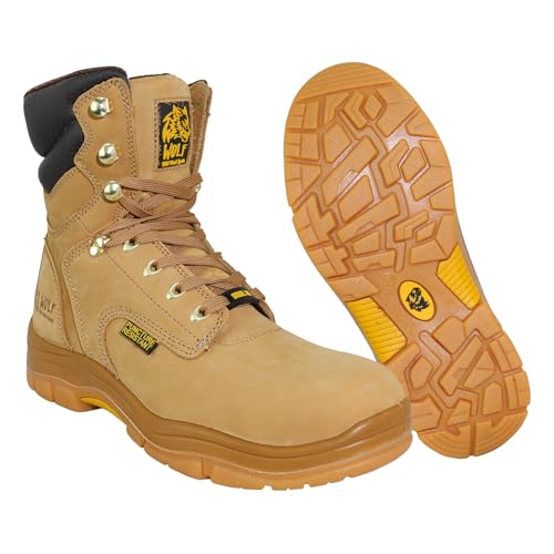 WOLF Work Boot | 100% Genuine Upper Leather | Oil, Impact, Compression & Puncture Resistant | Electrical Hazards | Non-Slip Rubber Sole | Steel Toe | Padded Collar | Construction | Industrial PPE