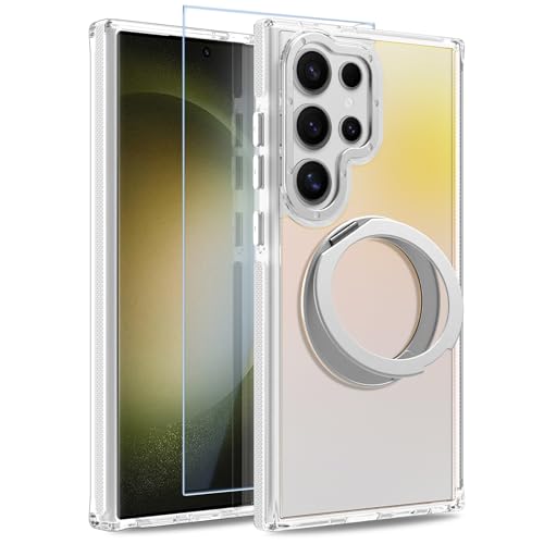 Image of Magnetic for Samsung Galaxy S23 Ultra Case with 360 Stand [Compatible with Magsafe] [Fluorescent Design] [1 Screen Protector] Slim Translucent Matte Case for Galaxy S23 Ultra 6.8 inch, White