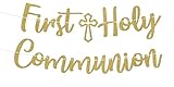 Hemicha Gold Glitter First Holy Communion Banner, Religious Occasion Banner for Kids' First Holy Communion, Baptism, Baby's 1st Birthday