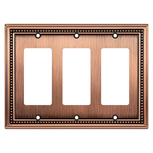 Image of Henne Bery Sunken Pearls Heavy Duty Decorative Wall Plate Switch Plate Outlet Cover (Triple Decorator, Antique Copper)