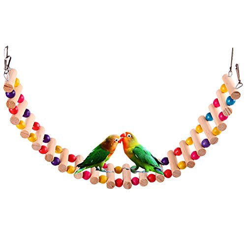 KAMA BRIDAL Bird Ladder Bridge, Parrot Nature Wood Perch Hamster Rats Climbing Ladders Swing Toys for Cockatiel Grey Parrot Parakeet Canary Northern Cardinal Budgie