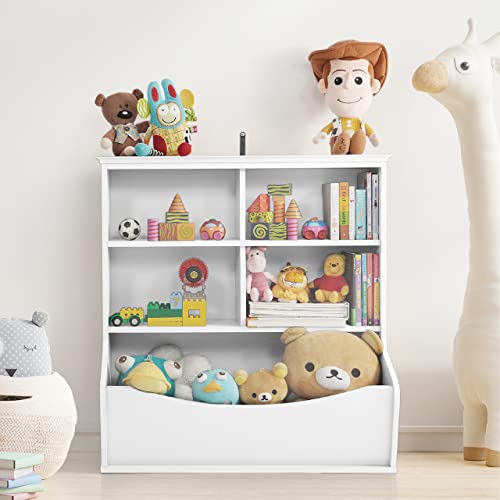 Image of CAPHAUS Kids' Toy Storage Organizer, Open Storage Cubby, Multifunctional Book, Toy Storage Cabinet, Book, Shelf for Nursery, Playroom, Closet, Home Organization Toy Bookcase, E. White-33'' Height