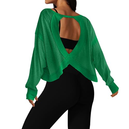 Image of UNIANKIYA Open Back Workout Tops for Women Long Sleeve Cropped Athletic Clothes Gym Running Yoga Low Impact Sports T Shirts