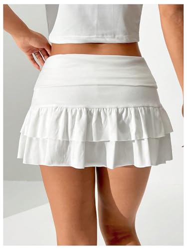 Verdusa Women'S Ruffle Layered Mini Skirts Y2K Flared Flowy Short Skirt White Small thumb #1
