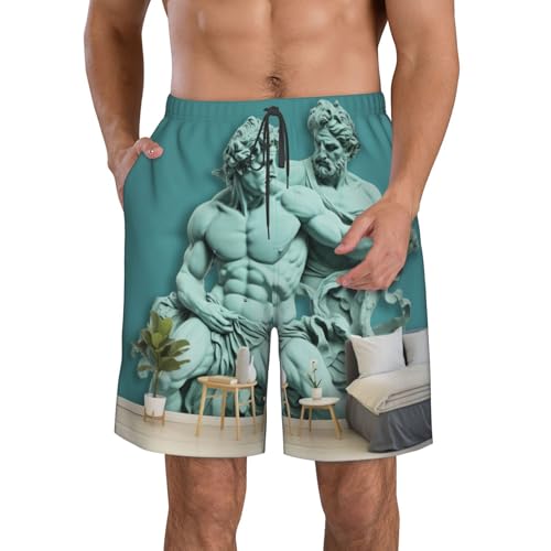 Marble Mural Print Mens Casual Shorts Drawstring Summer Beach Stretch Shorts Novelty Swimtrunks