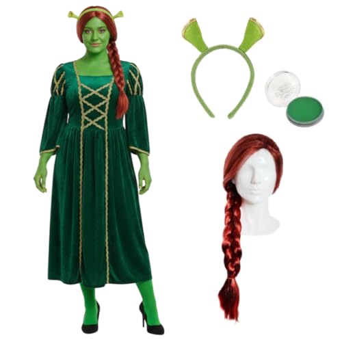 Panoplie Fiona Shrek pour soirée déguisée et carnaval avec robe verte de princesse