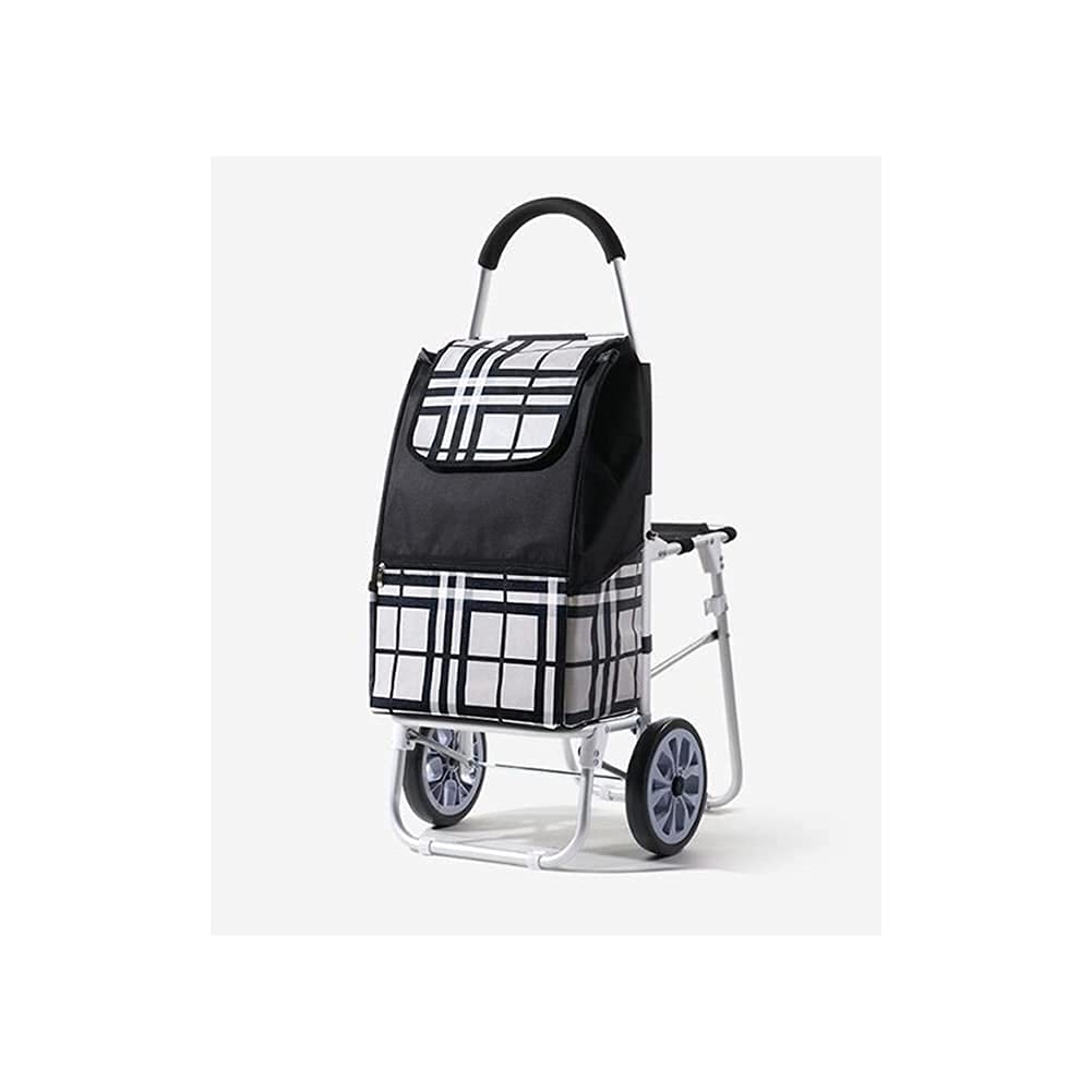 Chariot d'épicerie pliable en aluminium avec 2 roues pour courses et linge