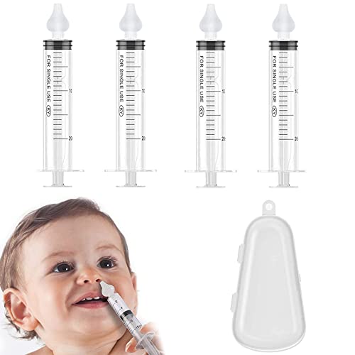 4 Piezas Enjuague Nasal de Jeringa, 20 ml Aspirador Baby Nasal Con Punta de Aspirador Nasal de Silicona Lavable y Reutilizable Para Recién Nacidos y Niños Pequeños Limpieza Segura Para la Nariz