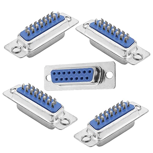 Fielect D-sub Connector DB15 Female Socket 15-pin 2-Row Port Terminal Breakout for Mechanical Equipment CNC Computers Blue Pack of 10
