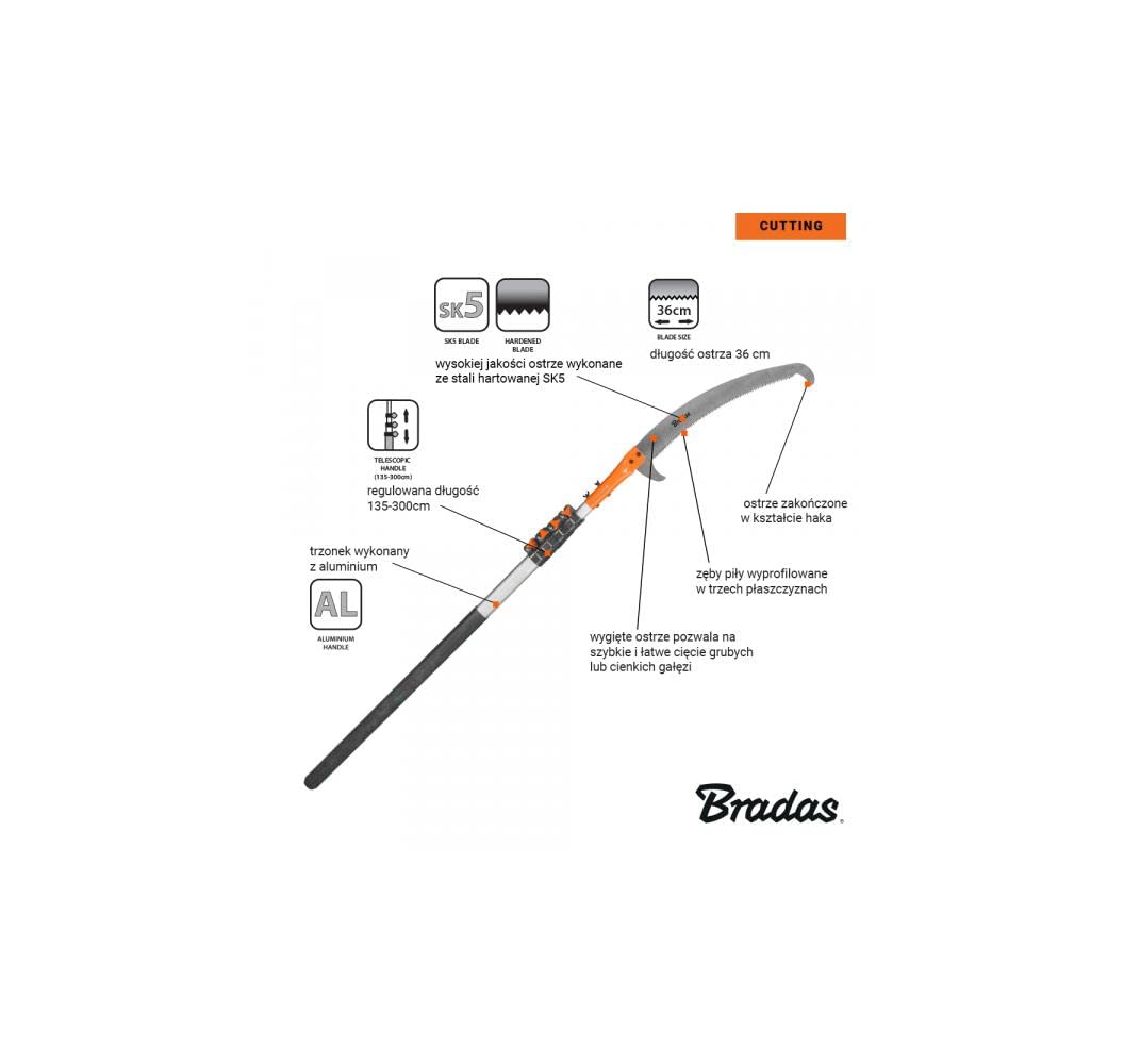 Bradas Saw with a Hook V-Series on a Telescopic Handle 5.5 m/Blade 360 mm