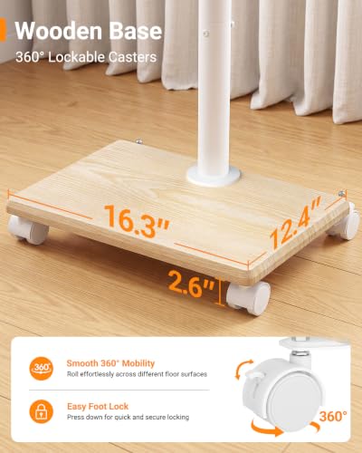 Image of Perlegear Rolling TV Stand with Wheels for 32-60 Inch TVs | Height Adjustable Mobile TV Cart , Tilt -10 to 5, 88lbs Capacity, VESA 100x100-400x400,Wood Base & Locking Wheels-White