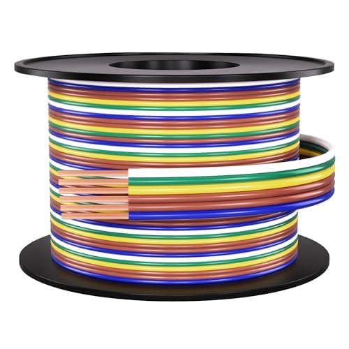 SUZCO 100Ft Enough 16AWG CCA2-Brown-Wires 5 Color-Coded 5-Way 6-Wire Bonded Trailer RV Camper Towing Hitch Wiriing Spool, 6-Flat Wishbone SAE J1128 for All Basic Wire Trailers