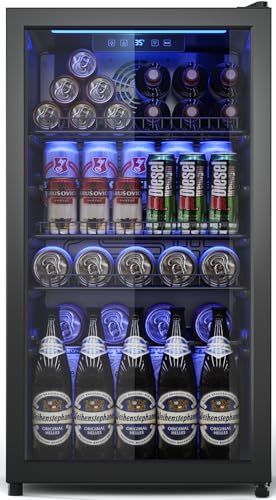 Tehanld Beverage Fridge, 130 Can Mini Fridge With Glass Door, Beverage Cooler Refrigerator, Wine Drink Beer Cooler, Adjustable Shelves & Digital Temperature Display