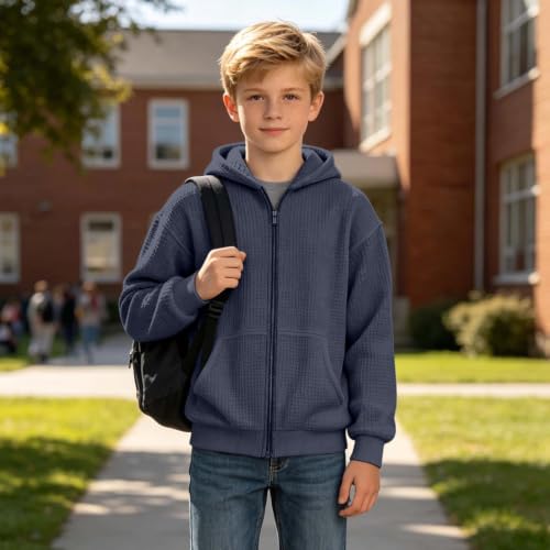 Boys Zip Up Hoodie Waffle Knit Kids Sweatshirt Jacket with Hood Size 8-10 - image 6