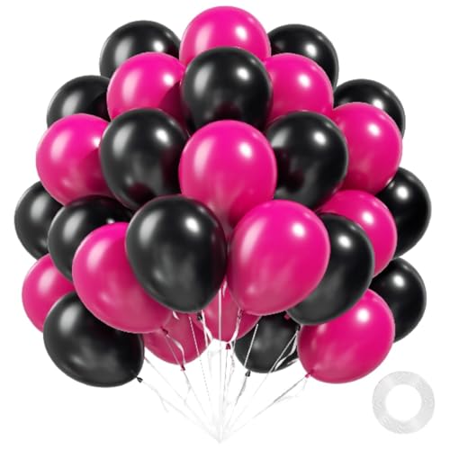 60pcs Hot Pink and Black Balloons 12inch Black and Pink Balloons for Wedding Bridal Shower Birthday Party Decorations