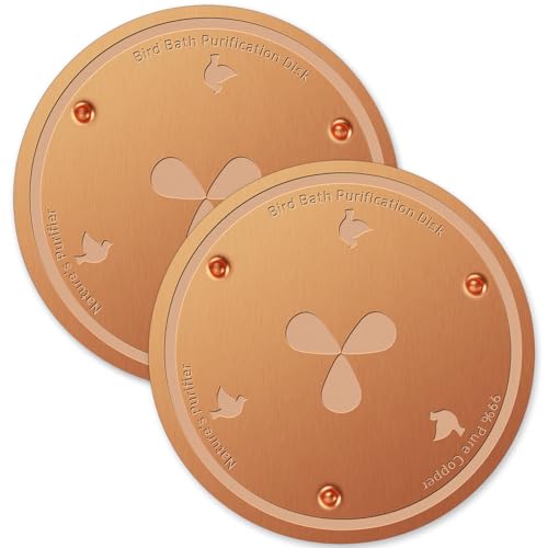BBRGIRL 2PCS Bird Bath Copper Disk, 99.99% Pure Copper Bird Bath Purification Disk for Physical Clean Water to Reduce Cleaning Frequency, for Outdoor Birdbaths, Bowl and Garden Fountain