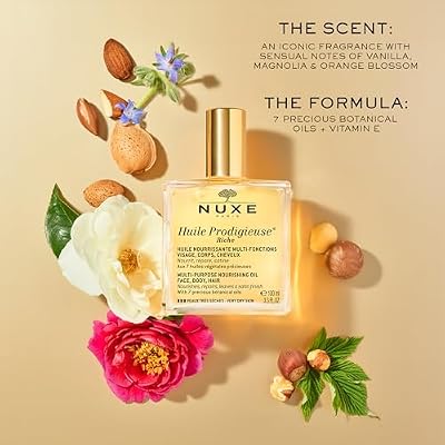 Nuxe Huile Prodigieuse Riche Nourishing Oil - Intense Hydration & Luxurious Radiant Glow for Face, Body & Hair, 3.3 Fl.Oz