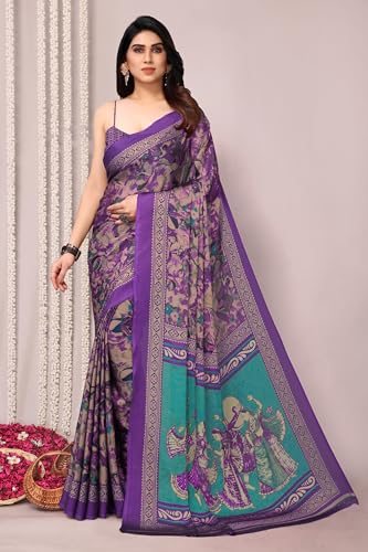 Image of MIRCHI FASHION Women Saree Ethnic Motif Print Chiffon | Breathable Lightweight Plain Weave Sari for Office and Daily Use (Available in 20 Designs)