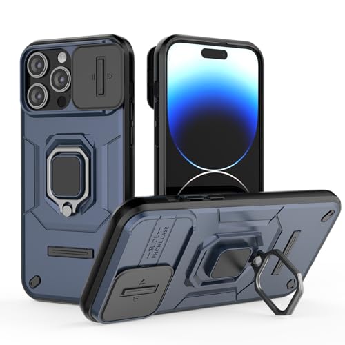 Image of CamShield Pro Case with Slide Camera Protection and 360 Protection Ring Stand Bumper Back Case Cover for iPhone 14 Pro Max (Blue)