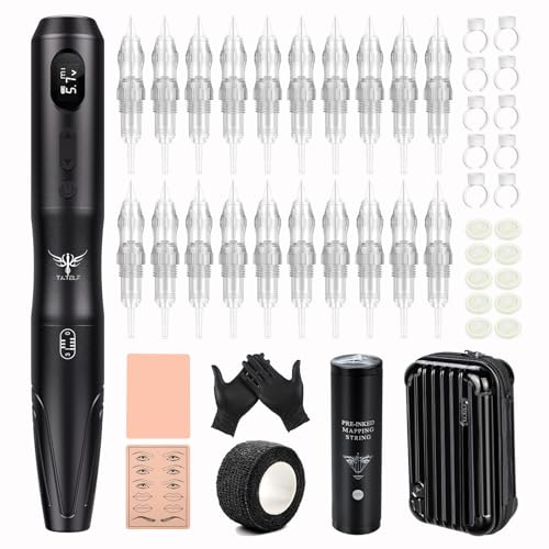 Machine Maquillage Semi Permanent Sans Fil avec 20 aiguilles de cartouche pour lèvres et sourcils