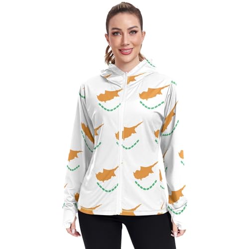 Cyprus Flag Women's UPF 50+ Sun Protection Hoodie Jacket Lightweight Long Sleeve Sun Shirt with Pocket Multicoloured