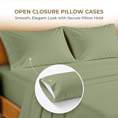 Image of SGI bedding 100% Egyptian Cotton Sheets Full XL Size - 600 Thread Count Sheets Set, Soft, Cooling, 15 inch Deep Pocket, Luxury Hotel Bedding, Breathable, Durable - Moss