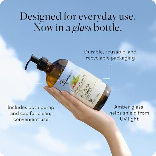 Image of Sky Organics Organic Castor Oil glass bottle for Hair, Lashes & Brows 100% Pure & Cold-Pressed USDA Certified Organic to Strengthen, Moisturize & Condition, 16 fl. Oz