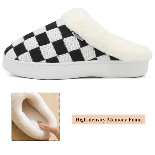 UBFEN Womens Slippers Classic Plaid Winter Warm with Memory Foam Fluffy House Shoes Platform Indoor Bedroom3