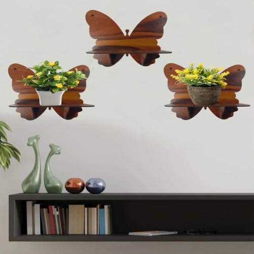 Image of Wall Mounted Planter Holder Set of 8 | Wooden Plant Stand | MDF Floating Wall Shelf | Indoor Plant Shelf | Plant Pot Holder | Wall Decor | Living Room, Bedroom, Balcony, Office | Brown