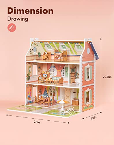 Robotime Doll House 3 In 1 Wooden Dollhouse Dreamhouse For Kids Toddler 3 4 5 6 Years Old, Dollhouse With Diy Furniture/ 40+Pcs Accessories, Present Gift For Girl Ages 3+(Antique Style) #TOP4