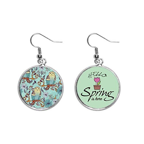 Pendientes de búho colgantes bisutería de flores azules y joyería de primavera