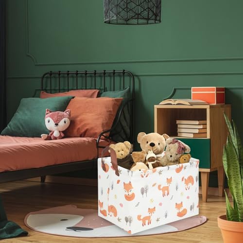 Image of Rectangle Fox Basket,Collapsible canvas waterproof storage basket,Toy Organizer,Laundry Baskets for Kid Rooms,Baby Room decor,Toy Baskets,Woodland Nursery Decor(Fox)