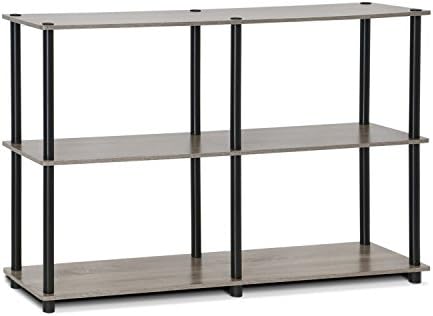 Furinno Turn-N-Tube 3-Tier Double Size Storage Display Rack, French Oak Grey/Black