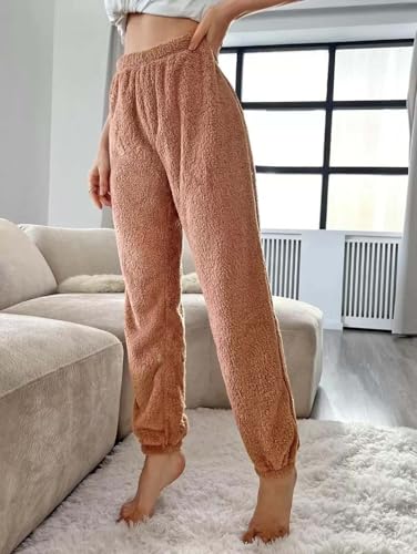 Image of KOTTY Women's Plush Coral Fabric Tapered Fit Pant - Warm Winter Wear with Soft Fuzzy Texture