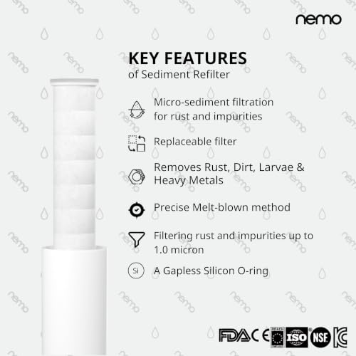 Image of NEMO Vitamin Hand Shower Replacement Filters | 10 Pcs | Made in South Korea | Melt-blown sediment filtration helps trap rust, sediments, heavy metals, larvae & microplastics for cleaner shower water