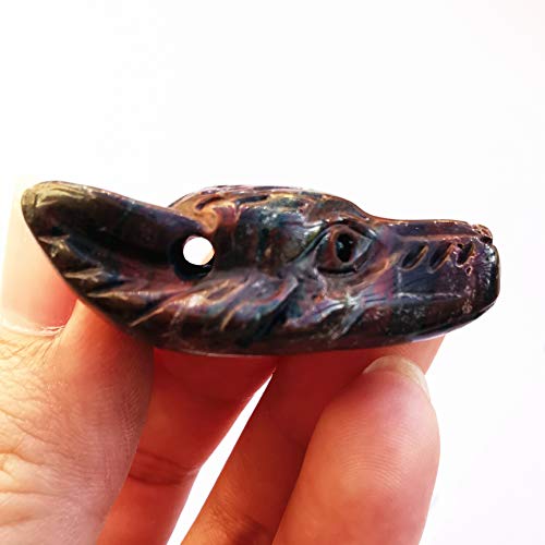 Manekieko Natural Dragon Blood Jasper 40mm Wolf Head Pocket Crystals and Healing Stone Figurine,Haped DIY-Jewelry Pendant - Image 2