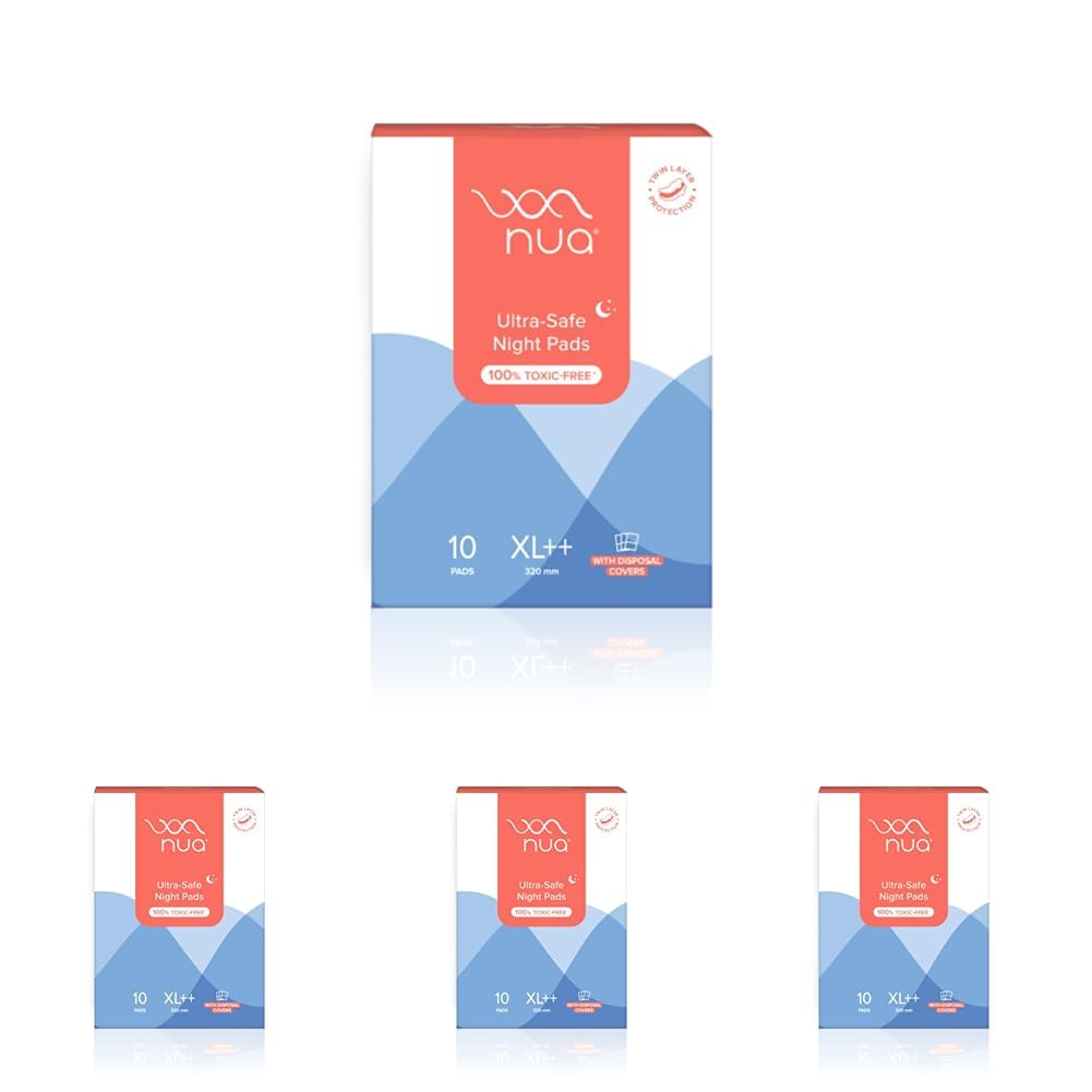 Nua Ultra-Safe Night Pads | Twin Layer Protection | Ultra-Absorbent | 50% Wider Back | Safe on Skin | Safe Disposal (Pack of 4) (B0D6BPCM2F) Amazon Price History, Amazon Price Tracker